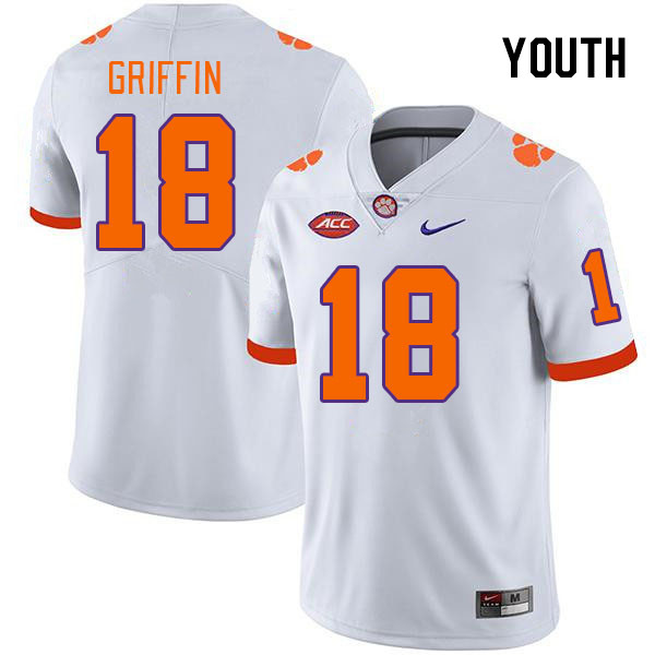Youth Clemson Tigers Kylon Griffin #18 College White NCAA Authentic Football Stitched Jersey 23YH30UG